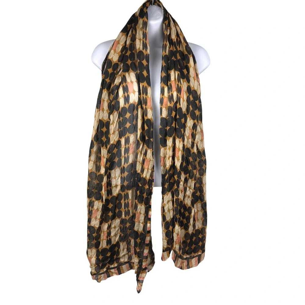 Vismaya Anthropologie Sarong‎ Scarf Rayon Black Brown Beige Dot Print 72